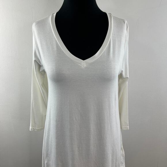 Integrity White Tunic Top Stretch Ribbed Deep V-Neck 3/4 Sleeve Size 2 USA - Picture 2 of 6